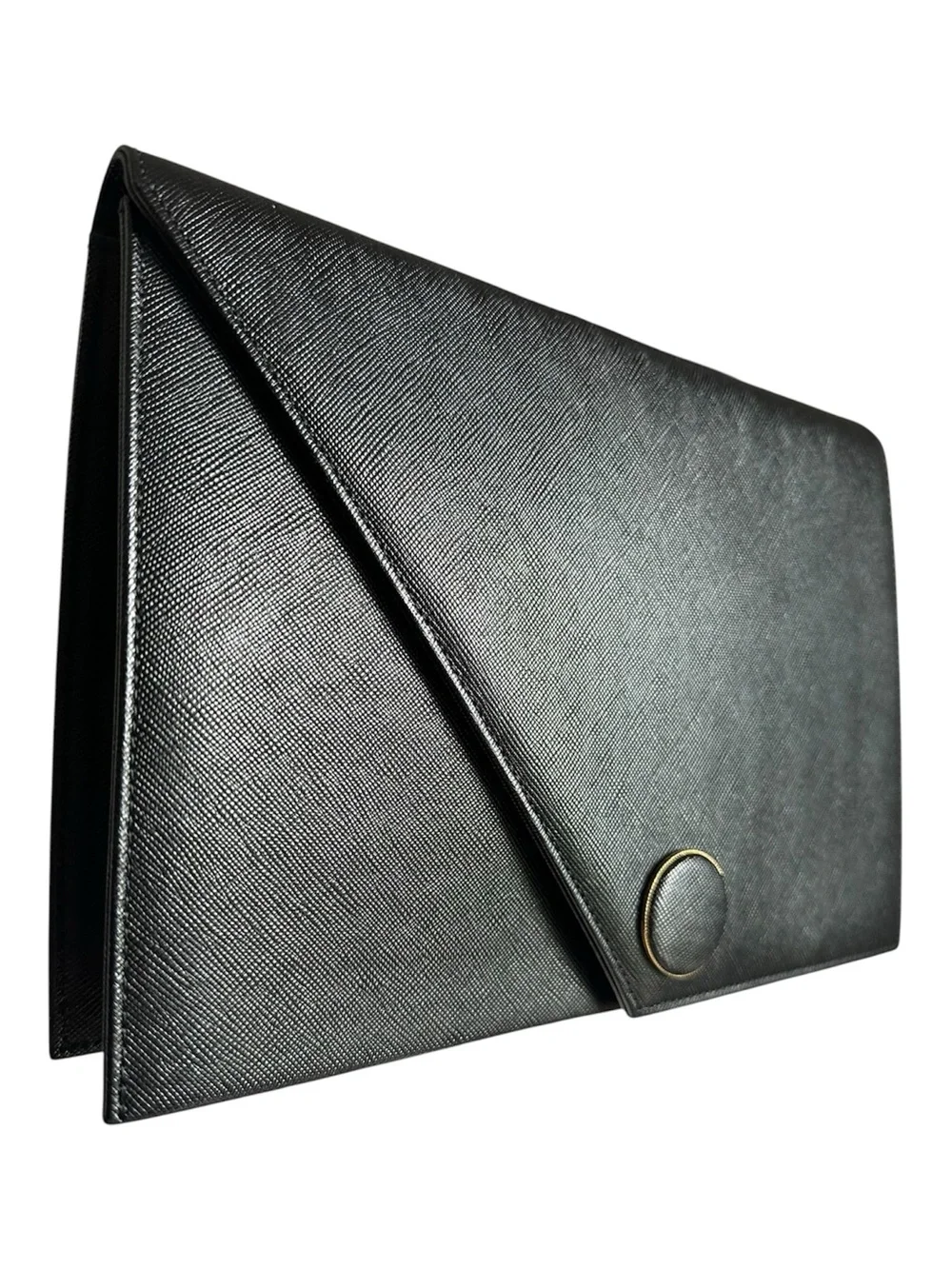 Yves Saint Laurent YSL Black Saffiano Leather Diagonal Envelope Clutch Bag